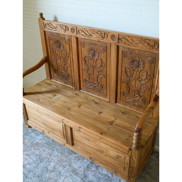 Mid 20th Century English Pine Carved Storage Bench For Sale - Image 11 of 17