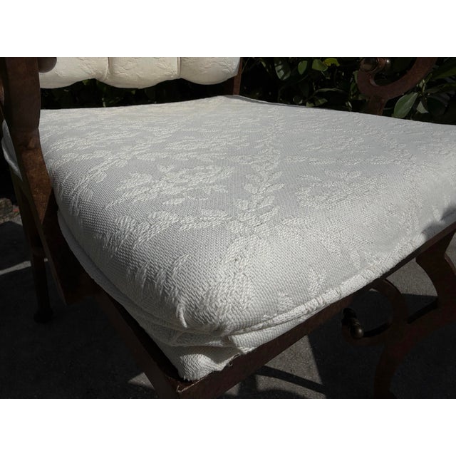 Vintage Hammered Iron Scroll Arm Lounge Chairs With Brass Finials, a Pair For Sale - Image 9 of 18