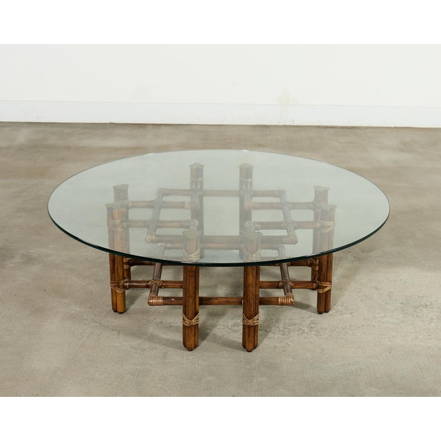 McGuire Organic Modern Lattice Rattan Brass Glass Cocktail Table For Sale - Image 11 of 18