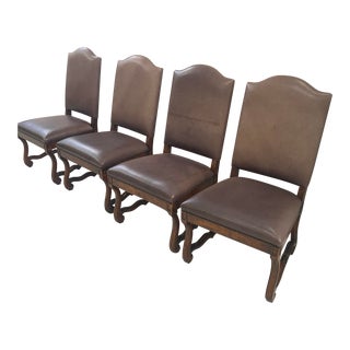1990s Set of 4 Chairs Made of Wood and Leather by Theodore Alexander For Sale