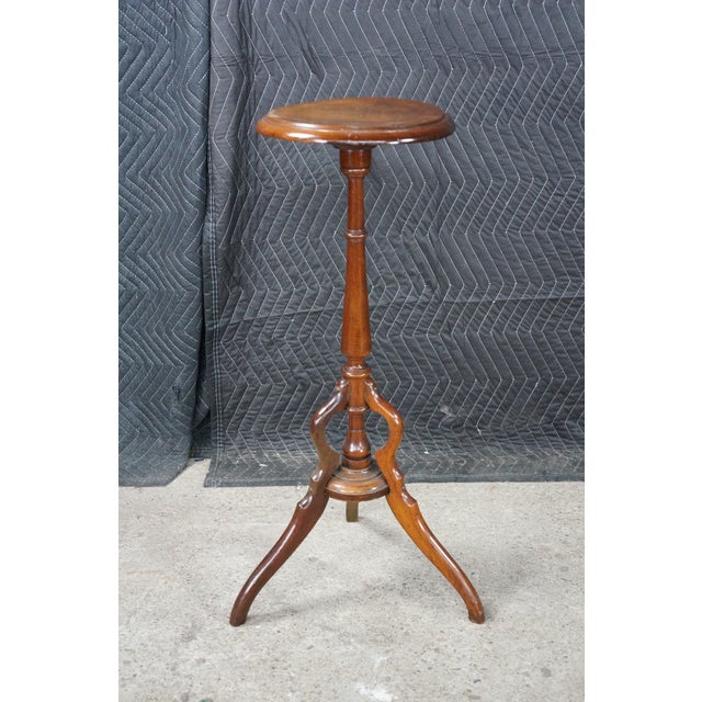 Late 19th Century Antique Victorian Mahogany Round Plant Candle Stand Sculpture Pedestal Tripod For Sale - Image 5 of 15