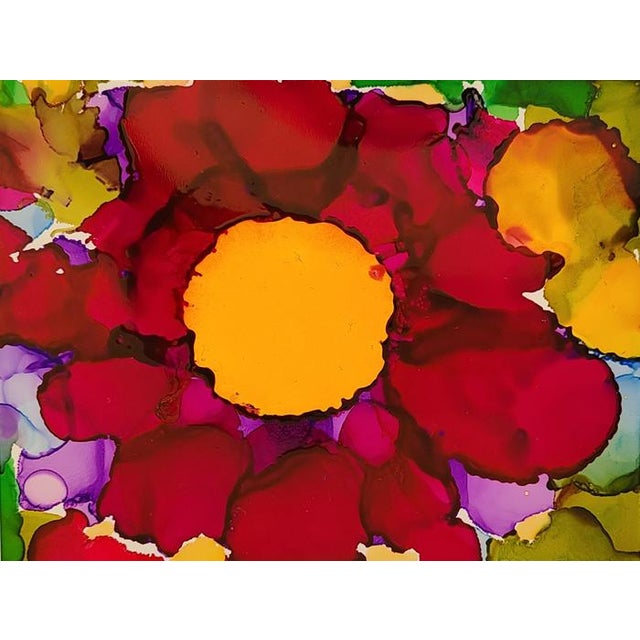 "Ruby Amaryllis" Contemporary Original Abstract Botanical Ink Painting by Suzanne MacCrone Rogers For Sale