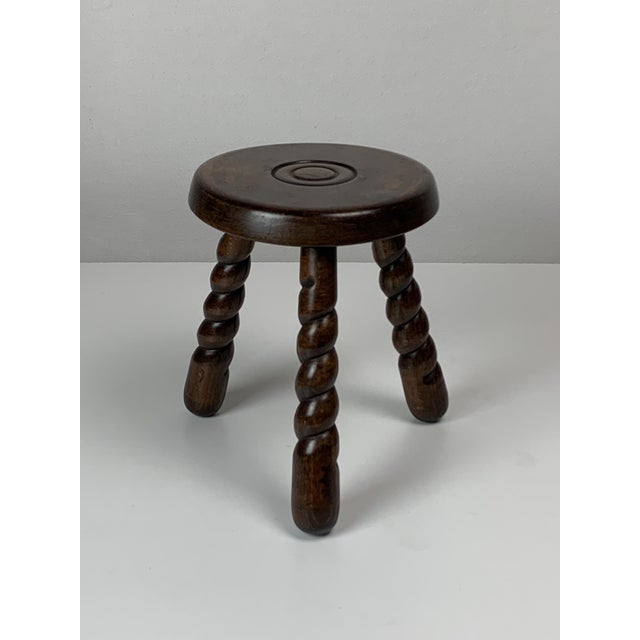 1960s Mid-Century Modernist French Brutalist Wood Turned Tripod Stools, 1950s, Set of 2 For Sale - Image 5 of 18