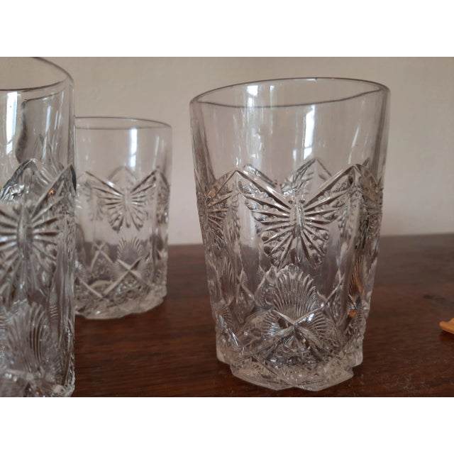 Vintage Cut Glass Butterfly Drinking Barware Set Glasses For Sale - Image 9 of 13