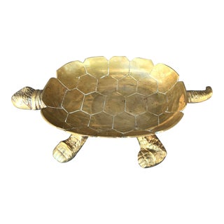 Large Vintage Solid Brass Turtle Catchall Tray Trinket Dish For Sale