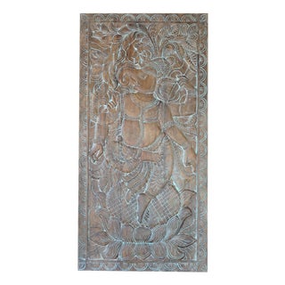 Vintage Dancing Ganesha Wall Art – Indian Temple Decor & Carved Wall Hanging 72x36 For Sale