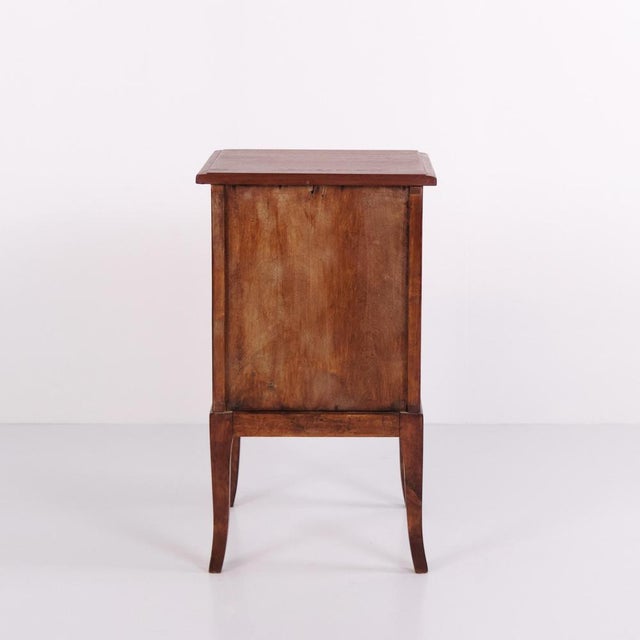 Bedside Table in Dark Wood with Brass Mounts and Tapered Legs, 1940s For Sale - Image 4 of 12