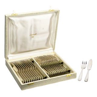Silver-Plated Fish Service with Smooth Handles from Christofle, 1980s, Set of 24 For Sale