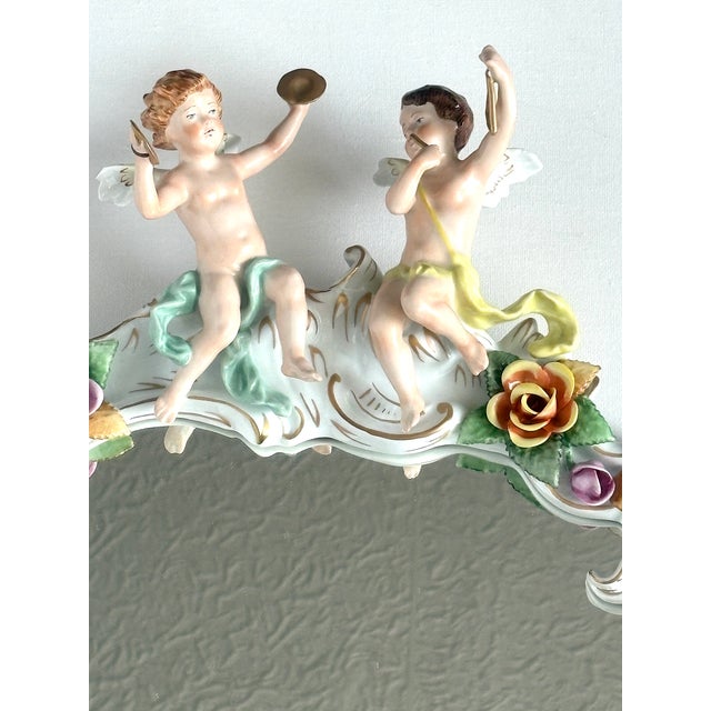 Red Baroque Style Putti Porcelain Mirror from PMP Plaue Schierholz, 1950s For Sale - Image 8 of 10