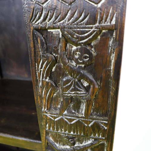 Carved Wooden Bookcase with Floral Motifs and Stylized Figures For Sale - Image 3 of 10