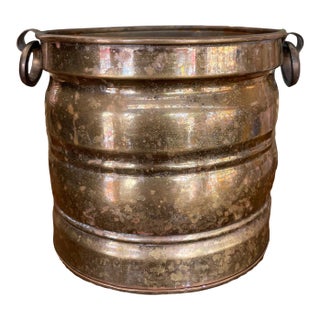 Possibly Antique Brass Toned Decorative Bucket With Side Handles - Vintage Container Possibly Planter For Sale