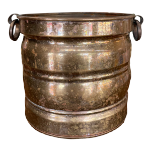 Possibly Antique Brass Toned Decorative Bucket With Side Handles - Vintage Container Possibly Planter