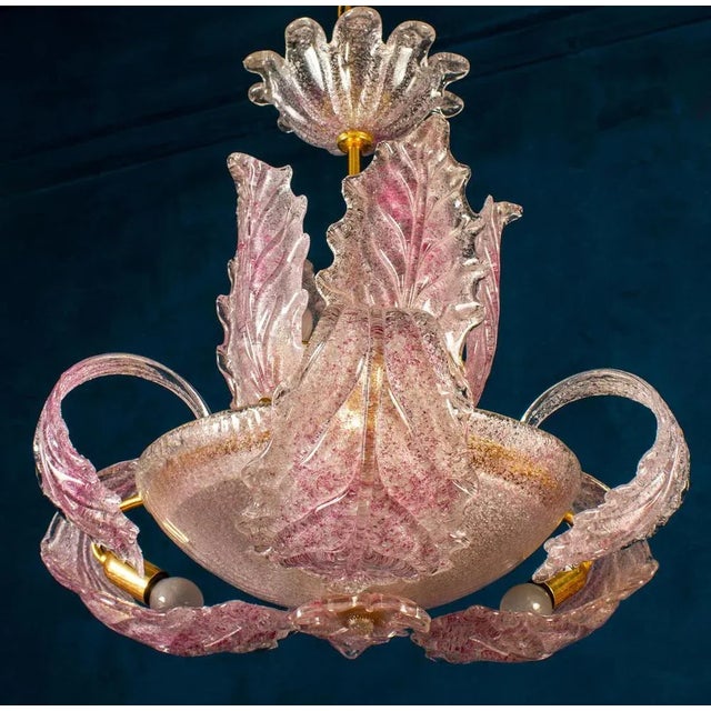 Art Deco Pink Ninfea Murano Glass Chandelier from Barovier, Italy, 1940 For Sale - Image 3 of 10