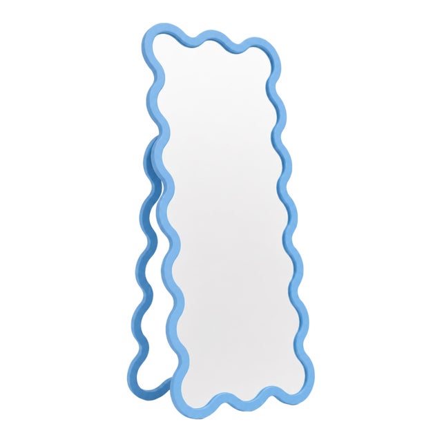 Light Blue Modern Free Standing Wavy Mirror by Oitoproducts For Sale