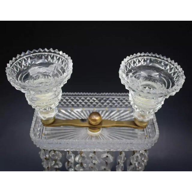 Glass C1830's Georgian Regency Cut Crystal Double Candle Holders/ Girandoles W/ Crystal Prisms a - Pair For Sale - Image 7 of 12