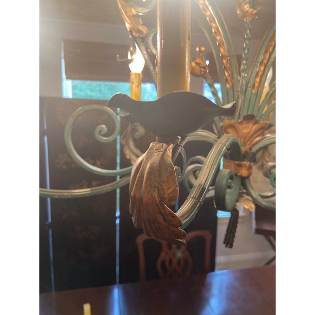 French Tole and Wrought Iron Chandelier For Sale In Charlotte - Image 6 of 12