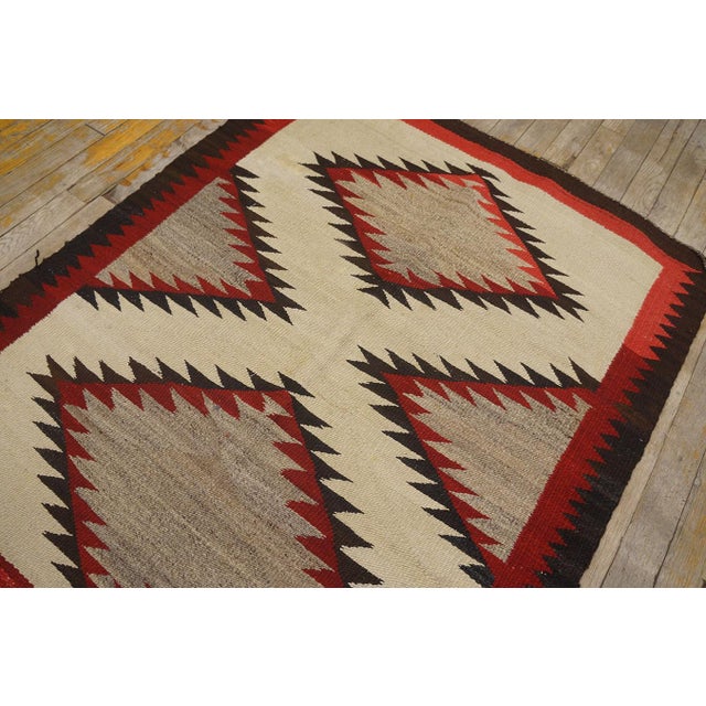 1930s Ivory Geoemtric Tribal American Navajo "Double Saddle" Rug 3' X 3'9" Flatweave Wool Carpet For Sale - Image 12 of 18