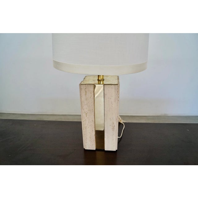1970's Hollywood Regency Italian Travertine & Brass Table Lamp For Sale In Los Angeles - Image 6 of 13
