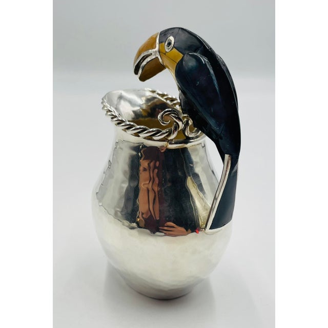 Metal Emilia Castillo Silver-Plated Toucan Creamer With Onyx & Jasper, Mexico 1980's For Sale - Image 7 of 18