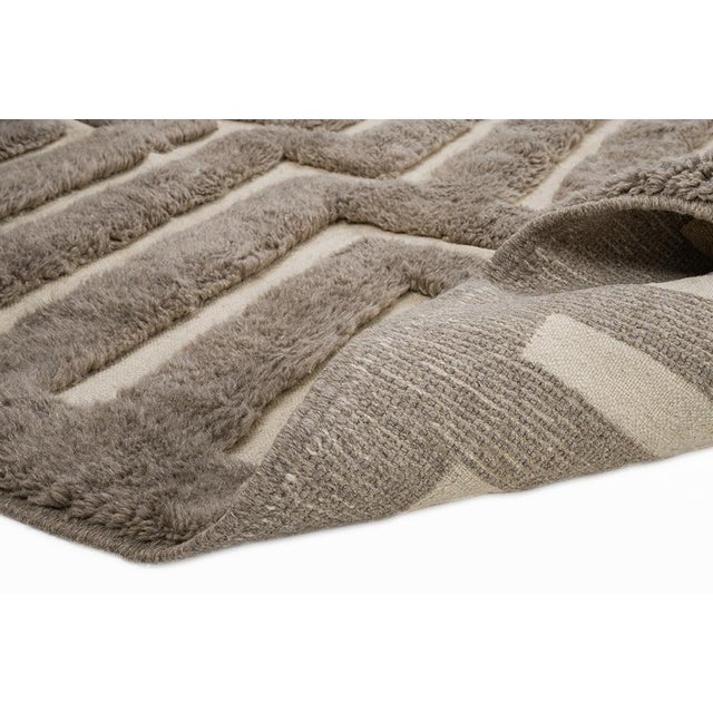 Brown Hand-Knotted Wool Rug with Geometric Pattern by Azele Studio For Sale - Image 8 of 9