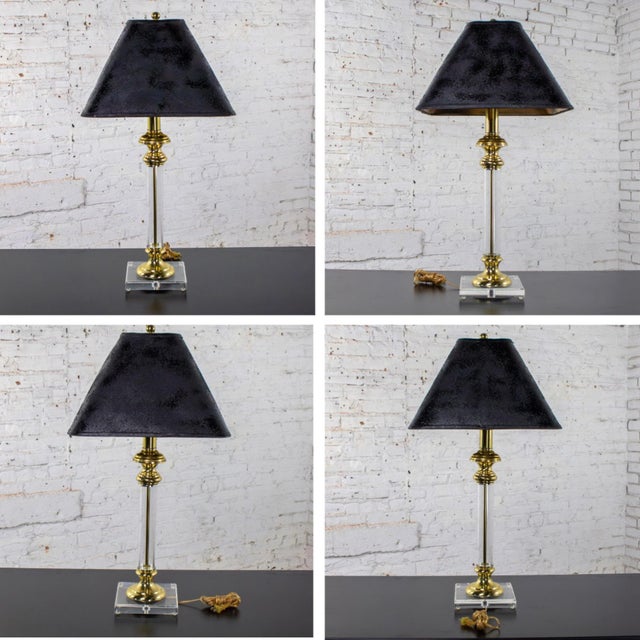 Late 20th Century Neoclassic Revival Lucite and Brass Candlestick Table Lamp For Sale - Image 6 of 18