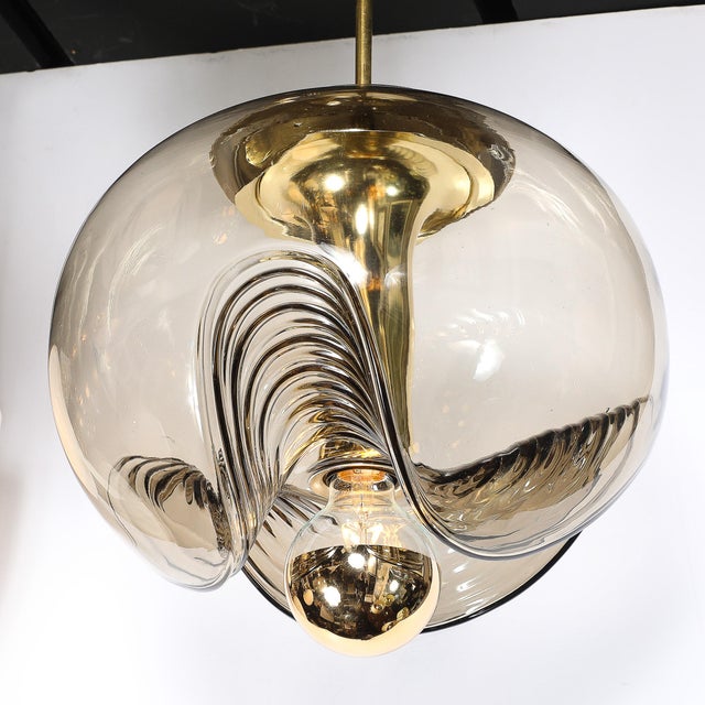 Mid-Century Smoked Glass Undulating Pendant Chandelier by Peill & Putzler For Sale - Image 11 of 14