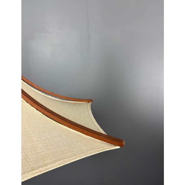 Teak and Linen Umbrella Pendant Lamp attributed to Domus, 1970s For Sale - Image 12 of 15