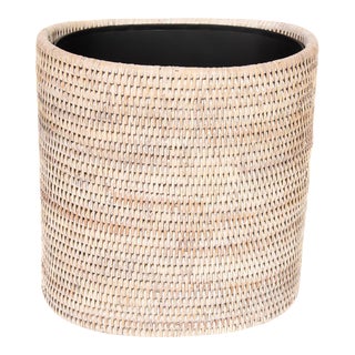 Artifacts Rattan Oval Waste Basket with Metal Liner in White Wash - 11" For Sale