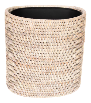 Artifacts Rattan Oval Waste Basket with Metal Liner in White Wash - 11"
