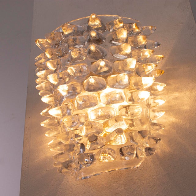 Large Clear Murano Glass Wall Lamps with Spikes and Gold Finish Frames, 1990s, Set of 2 For Sale - Image 8 of 13