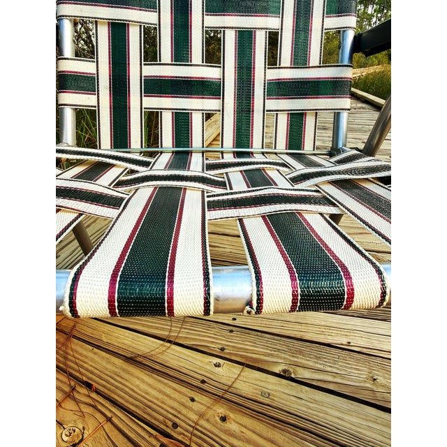 Green Vintage Rio Backyard Collection Aluminum Webbed Patio Chairs, Pair For Sale - Image 8 of 14