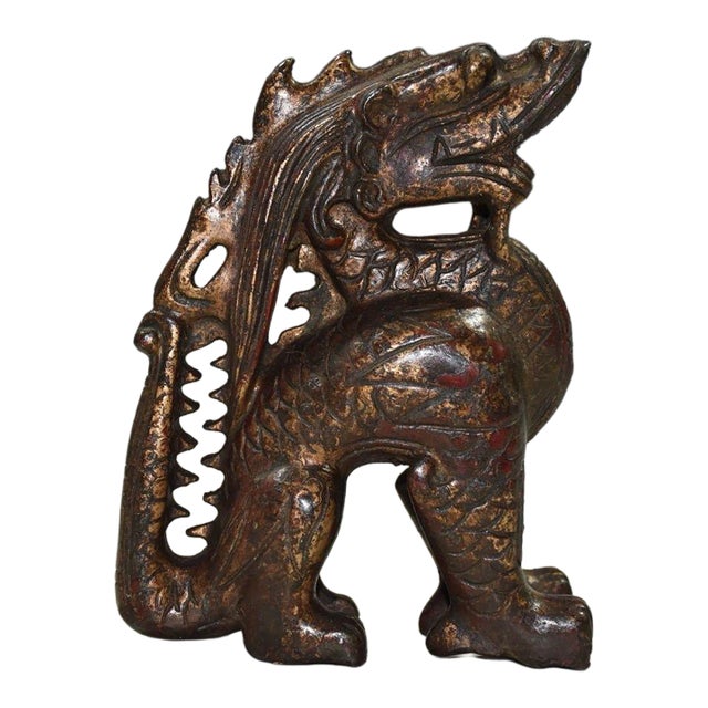 Antiqued Bronze Mythical Beast Sculpture - Dragon Figure Desk Decor For Sale