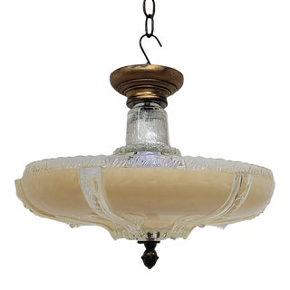 1930s Art Deco Beige Candlewick Crystal Glass Hanging Light For Sale