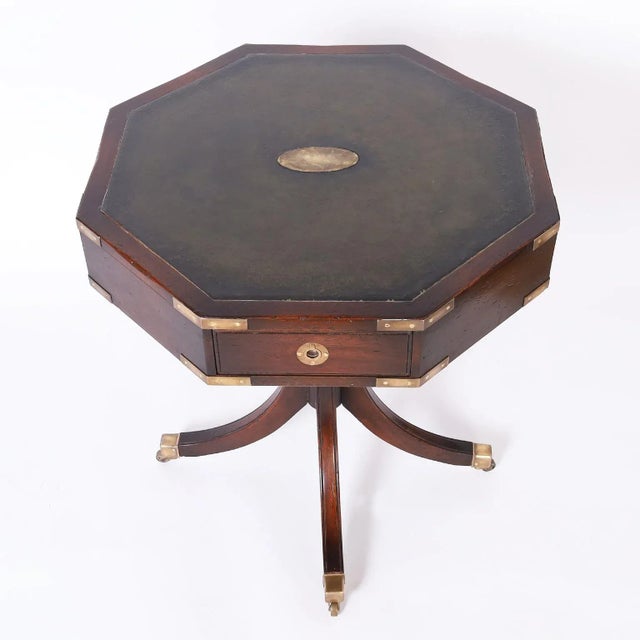 Burnt Umber Pair of Campaign Leather Top Tables or Stands For Sale - Image 8 of 12