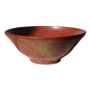 Vintage Signed Studio Pottery Ceramic Bowl With Wide Flared Rim and Speckled Red Glaze