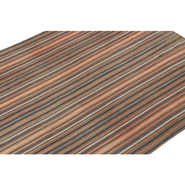 Rug & Kilim 1950s Vintage Jajim Qashqai Persian Kilim With Blue & Peach Stripes by Rug & Kilim For Sale - Image 4 of 8