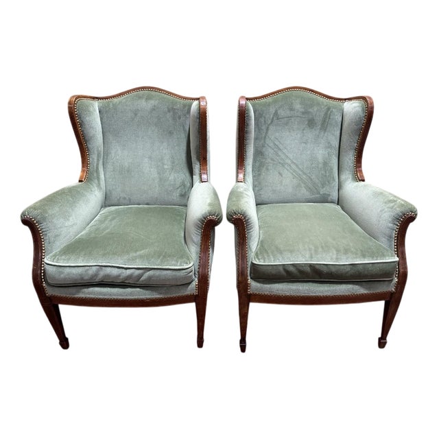 Louis XVI Style Wingback Armchairs, Set of 2 For Sale