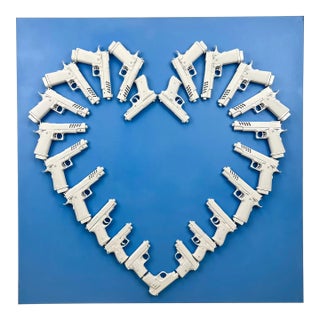 Charles Gitnick Heart of Guns Blue Conceptual Mixed Media 2024 For Sale