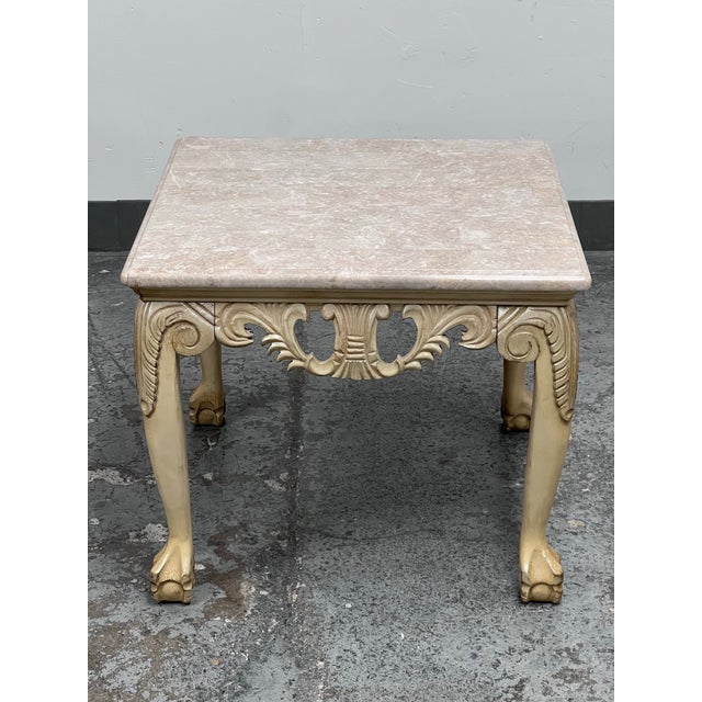 Design Plus Gallery presents a French Provincial Style Carved Wood + Marble Side Table from Schnadig Fine Furniture. This...