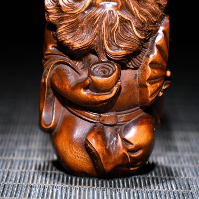 Wood Chinese Boxwood Carved Zhong Kui Wood Figurine For Sale - Image 7 of 9