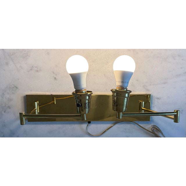 Metal Vintage Brass Double Swing Arm Light Fixture For Sale - Image 7 of 11