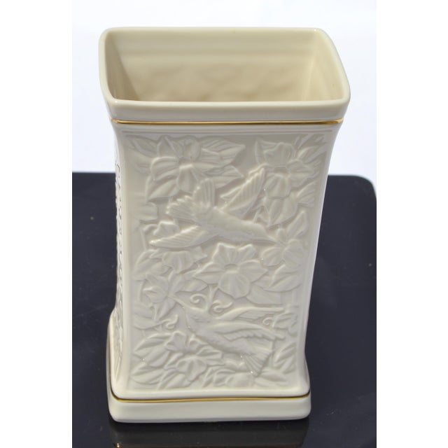 1970s Lenox Hummingbird Rectangle Vase Embossed Fine Ceramic 24k Gold Trim For Sale - Image 10 of 18