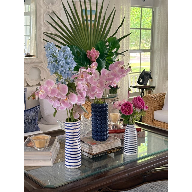 Ceramic Azure Palm Orchid Arrangment For Sale - Image 7 of 9