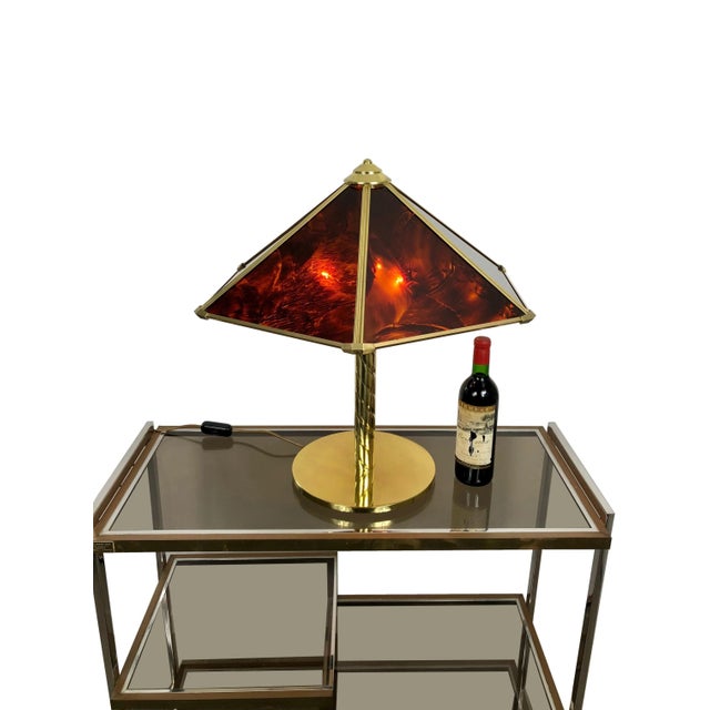 Vintage Brass & Faux Tortoise Acrylic Table Lamp by Sciolari, Italy, 1970s For Sale - Image 6 of 13