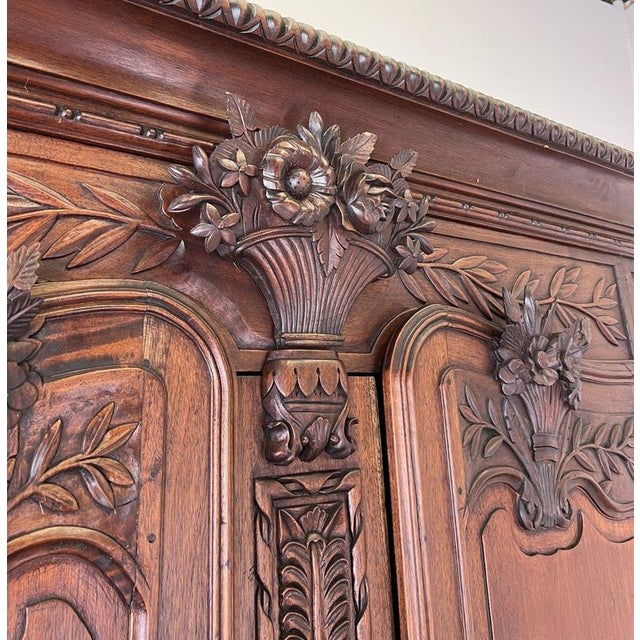 Brown Vintage French Louis XVI Style Carved Walnut 2-Door Wardrobe For Sale - Image 8 of 18