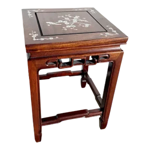 Chinese Wooden and Mother of Pearl Inlay Pedestal/Side Table