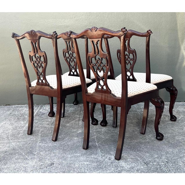Wood Vintage Carved Mahogany Chippendale Dining Chairs - Set of 4 For Sale - Image 7 of 12