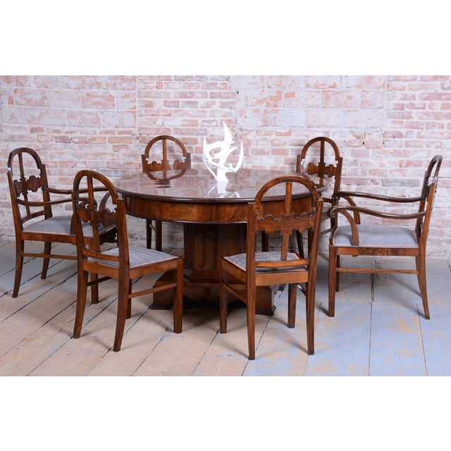1920s Art Deco Dining Set in Caucasian Walnut, 1920s, Set of 7 For Sale - Image 5 of 18