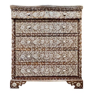 Exceptional Antique Late 19th Century Mother-of-Pearl Inlaid Highboy Dresser For Sale