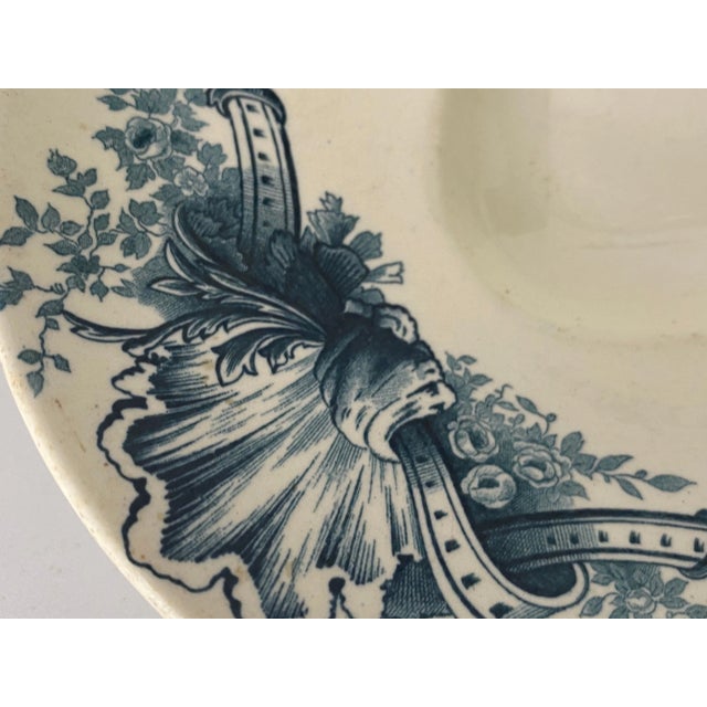 Blue Faience Dish with Flowers Decor by Terre De Fer, France, 19th Century For Sale - Image 8 of 11